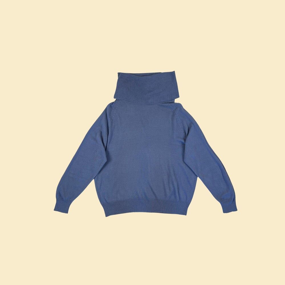 70s/80s Ellen B turtleneck pullover, size 44 vintage blue knit shirtsweater